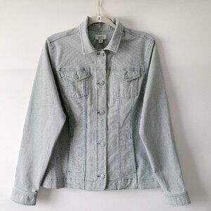Croft & Barrow Womens Blue White Flap Pockets Striped Button Front Jacket Size M